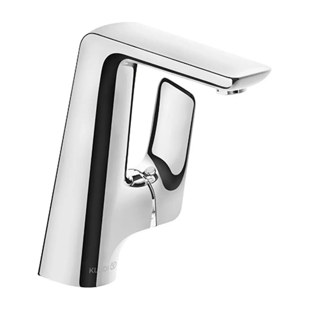 Chromfarbener Waschtischarmatur von Kludi mit seitlicher Bedienung. Das Design ist modern und funktional, geeignet für Waschbeckenmontage.